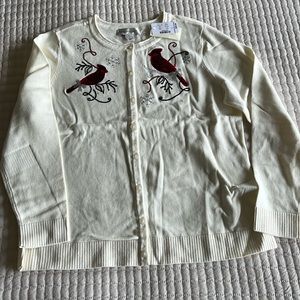 Christopher & Banks Christmas Sweater NWT -  size L off white with red birds